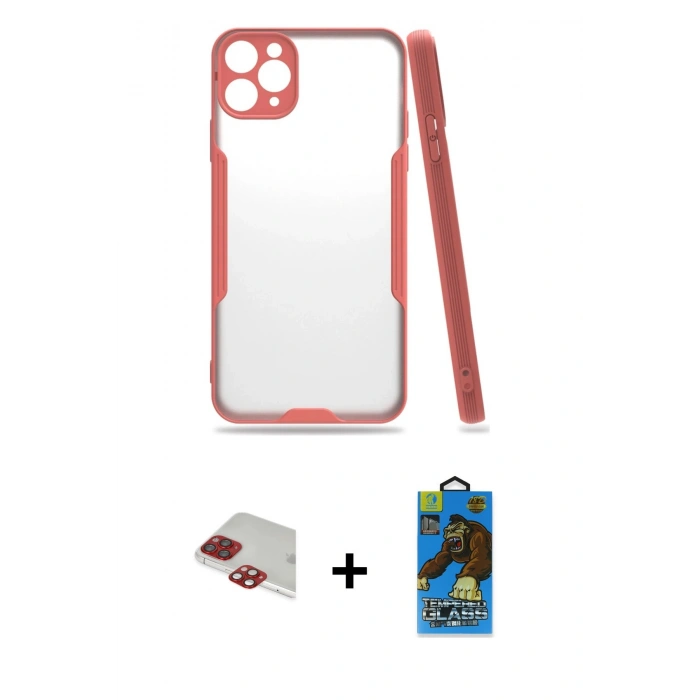 MARSİLYAN™- iPhone 11 Pro Max Kılıf Atlas Asil Serisi - Siyah 18D Cam Ekran Koruyucu + Pers Alüminyum Kamera Lens - KI