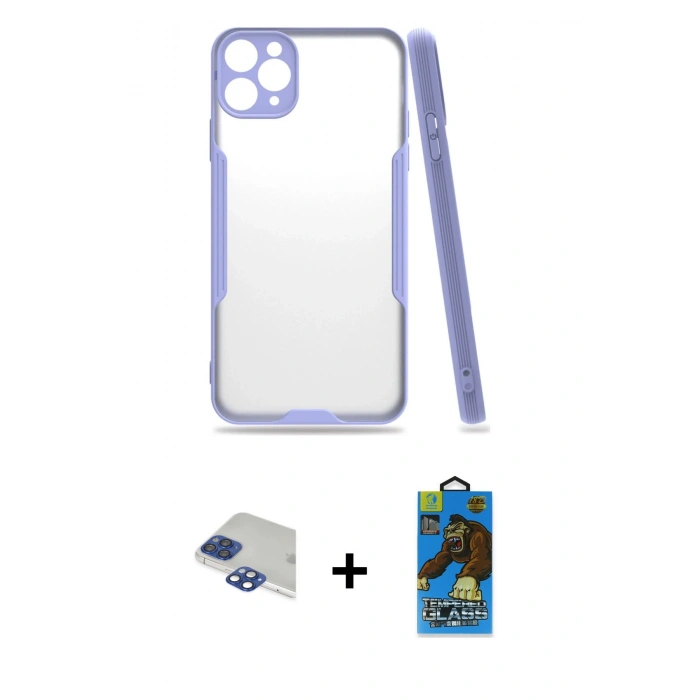 MARSİLYAN™- iPhone 11 Pro Max Kılıf Atlas Asil Serisi - Siyah 18D Cam Ekran Koruyucu + Pers Alüminyum Kamera Lens - LT