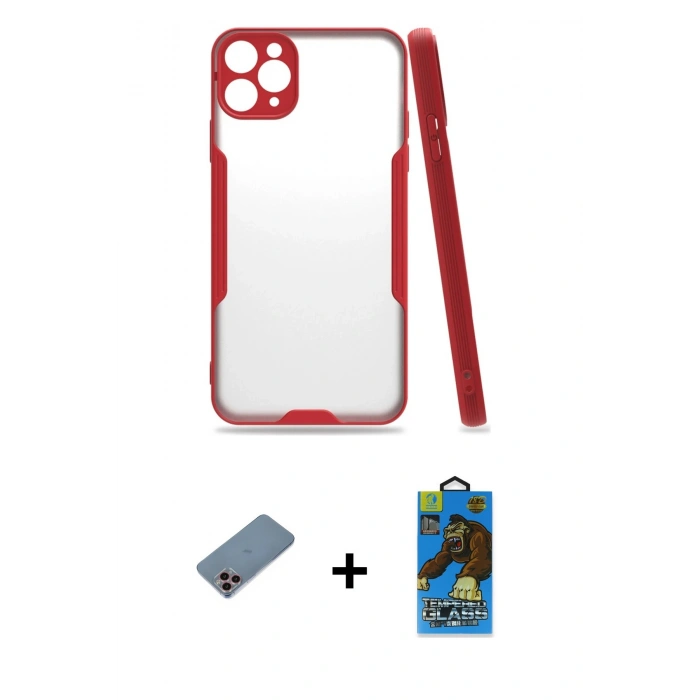 MARSİLYAN™- iPhone 11 Pro Max Kılıf Atlas Asil Serisi - Siyah 18D Cam Ekran Koruyucu + Shine Kamera Lens Koruma Cam - PE