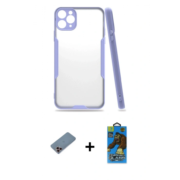 MARSİLYAN™- iPhone 11 Pro Max Kılıf Atlas Asil Serisi - Siyah 18D Cam Ekran Koruyucu + Shine Kamera Lens Koruma Cam - PE