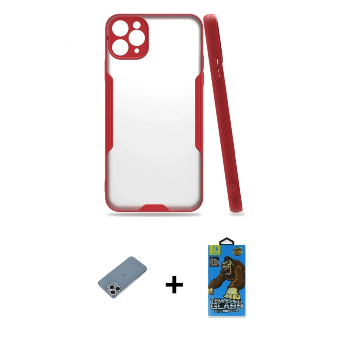 MARSİLYAN™- iPhone 11 Pro Max Kılıf Atlas Asil Serisi - Siyah 18D Cam Ekran Koruyucu + Shine Kamera Lens Koruma Cam - GS