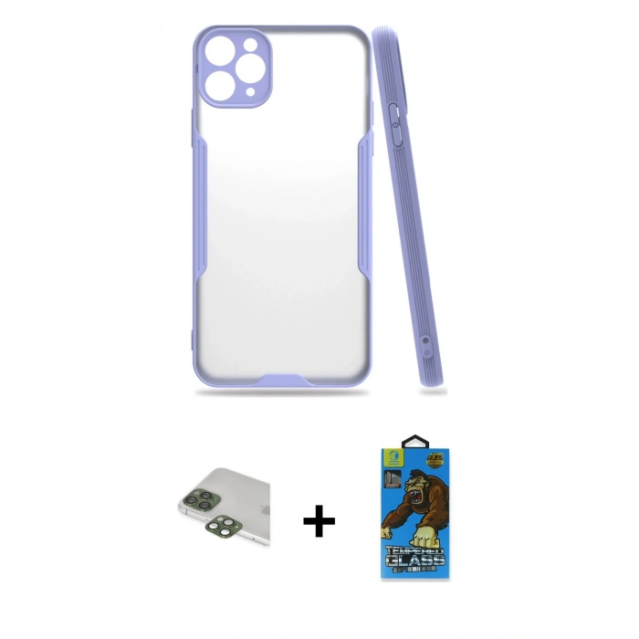 MARSİLYAN™- iPhone 11 Pro Max Kılıf Atlas Asil Serisi - Siyah 18D Cam Ekran Koruyucu + Pers Alüminyum Kamera Lens - YL