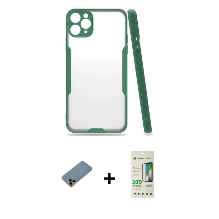 MARSİLYAN™- iPhone 11 Pro Max Kılıf Atlas Asil Serisi - Siyah 20D Premium Cam Ekran Koruyucu + Shine Kamera Lens Koruma Cam - GD
