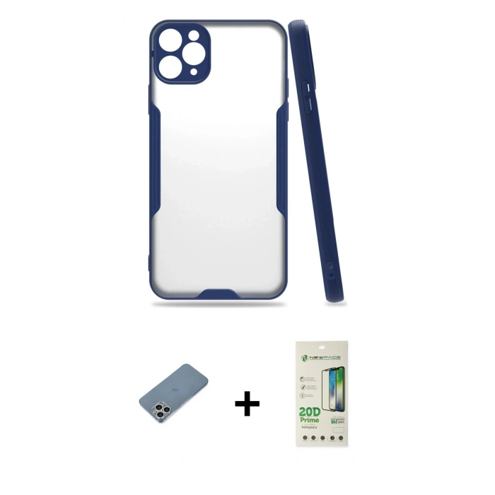 MARSİLYAN™- iPhone 11 Pro Max Kılıf Atlas Asil Serisi - Siyah 20D Premium Cam Ekran Koruyucu + Shine Kamera Lens Koruma Cam - GS