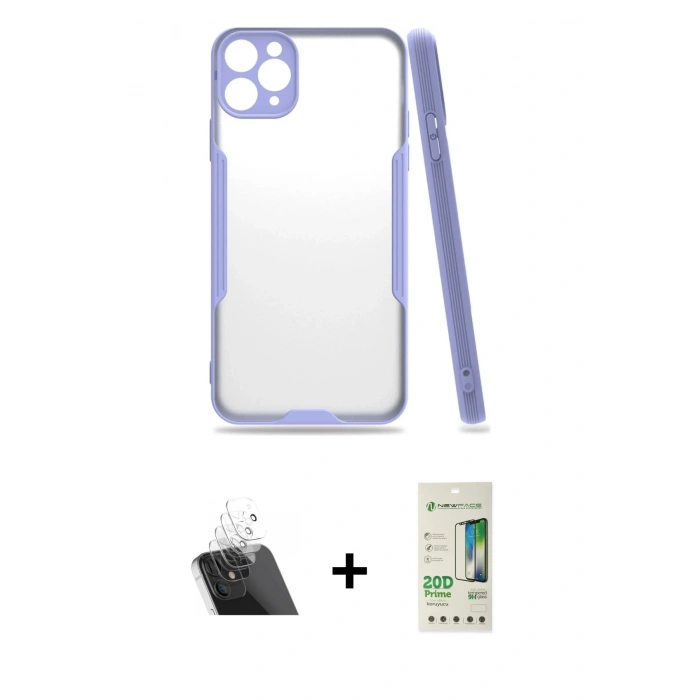 MARSİLYAN™- iPhone 11 Pro Max Kılıf Atlas Asil Serisi - Siyah 20D Premium Cam Ekran Koruyucu + Kamera Lens Koruma Cam - SF