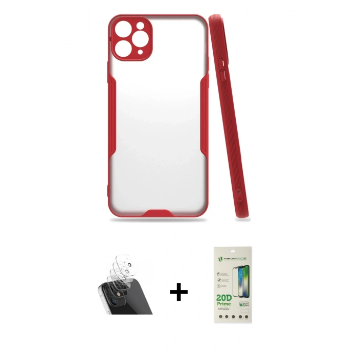 MARSİLYAN™- iPhone 11 Pro Max Kılıf Atlas Asil Serisi - Siyah 20D Premium Cam Ekran Koruyucu + Kamera Lens Koruma Cam - SF