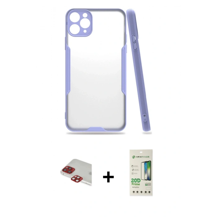 MARSİLYAN™- iPhone 11 Pro Max Kılıf Atlas Asil Serisi - Siyah 20D Premium Cam Ekran Koruyucu + Pers Alüminyum Kamera Lens - KI
