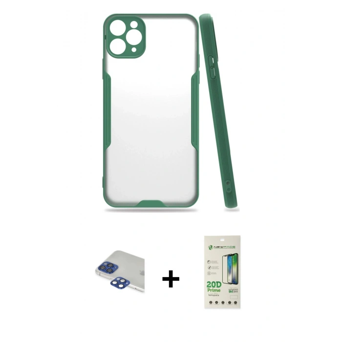 MARSİLYAN™- iPhone 11 Pro Max Kılıf Atlas Asil Serisi - Siyah 20D Premium Cam Ekran Koruyucu + Pers Alüminyum Kamera Lens - LT