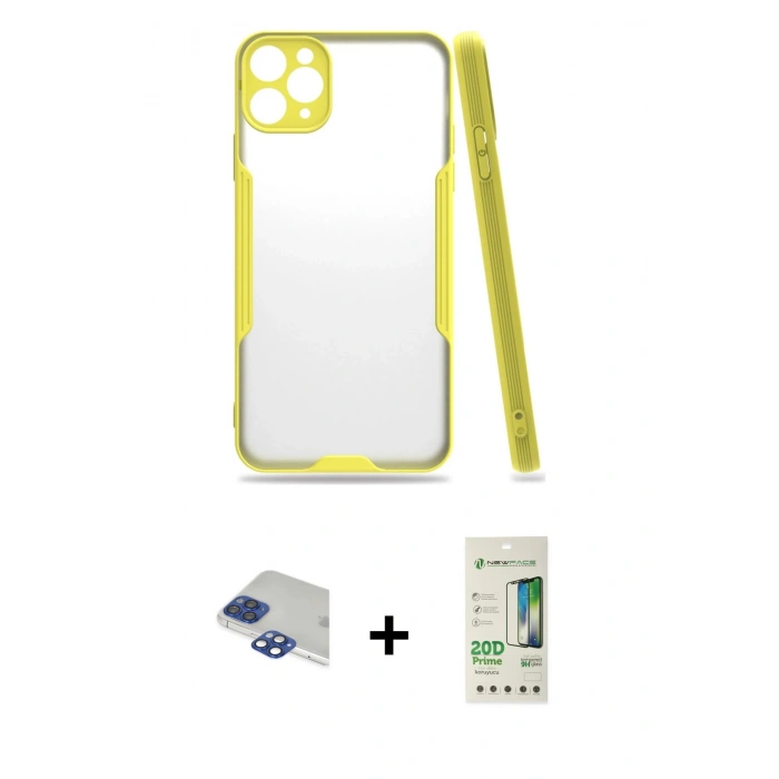 MARSİLYAN™- iPhone 11 Pro Max Kılıf Atlas Asil Serisi - Siyah 20D Premium Cam Ekran Koruyucu + Pers Alüminyum Kamera Lens - LT