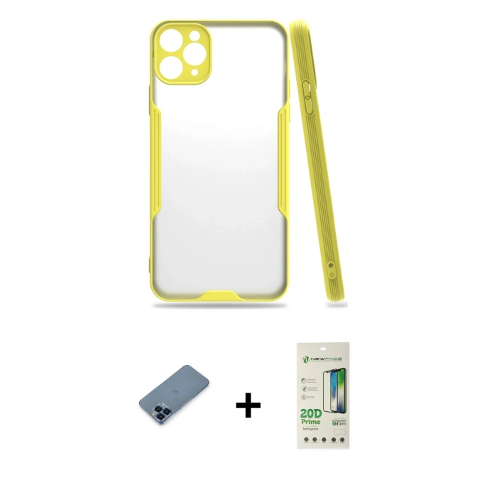 MARSİLYAN™- iPhone 11 Pro Max Kılıf Atlas Asil Serisi - Siyah 20D Premium Cam Ekran Koruyucu + Metal Kamera Lens Koruma Cam - MI