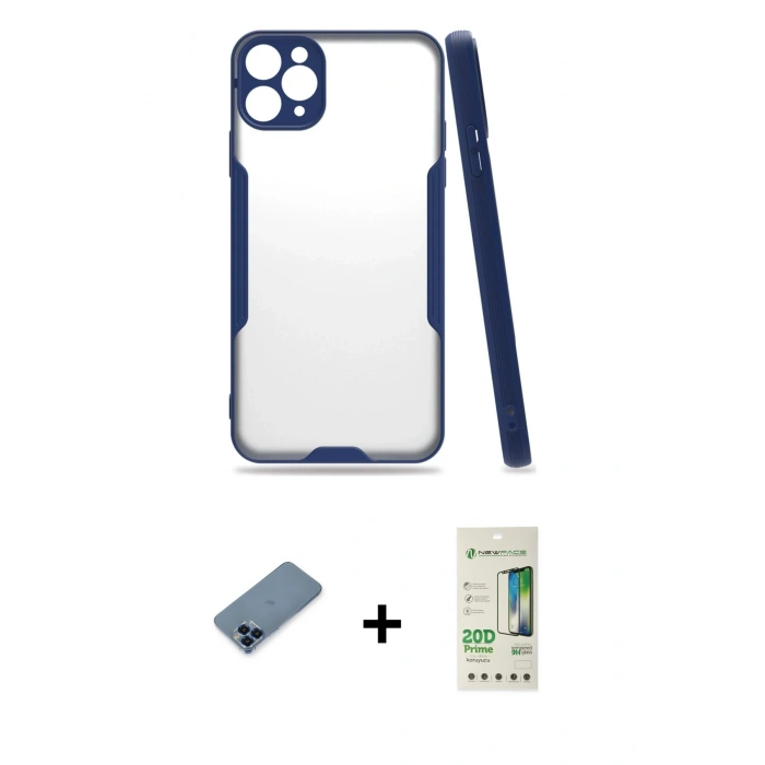 MARSİLYAN™- iPhone 11 Pro Max Kılıf Atlas Asil Serisi - Siyah 20D Premium Cam Ekran Koruyucu + Metal Kamera Lens Koruma Cam - MI