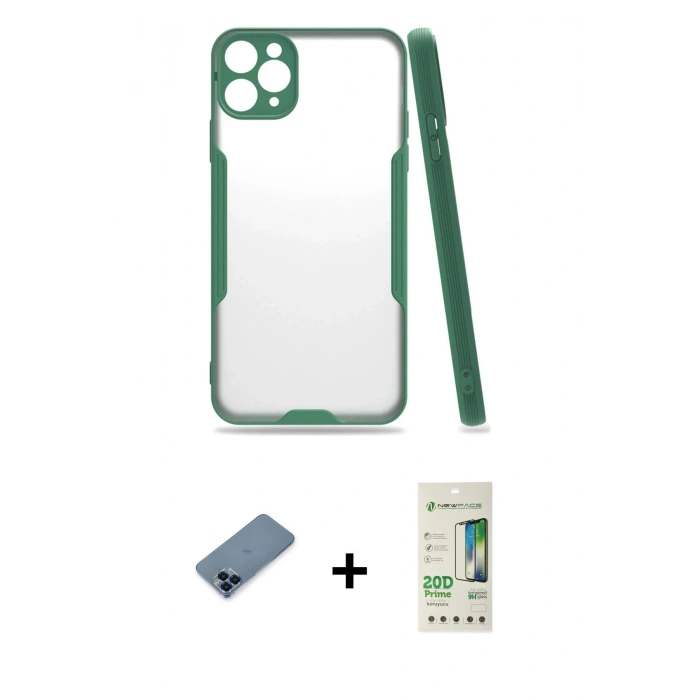 MARSİLYAN™- iPhone 11 Pro Max Kılıf Atlas Asil Serisi - Siyah 20D Premium Cam Ekran Koruyucu + Metal Kamera Lens Koruma Cam - MI