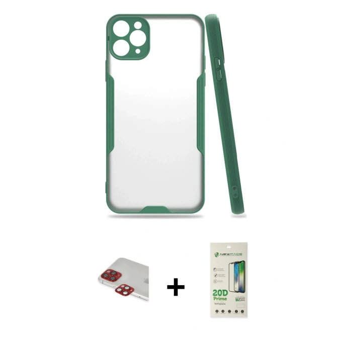 MARSİLYAN™- iPhone 11 Pro Max Kılıf Atlas Asil Serisi - Siyah 20D Premium Cam Ekran Koruyucu + Pers Alüminyum Kamera Lens - KI