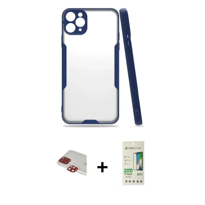 MARSİLYAN™- iPhone 11 Pro Max Kılıf Atlas Asil Serisi - Siyah 20D Premium Cam Ekran Koruyucu + Pers Alüminyum Kamera Lens - KI
