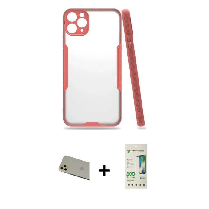 MARSİLYAN™- iPhone 11 Pro Max Kılıf Atlas Asil Serisi - Siyah 20D Premium Cam Ekran Koruyucu + Rainbow Kamera Lens Koruma Cam - GD