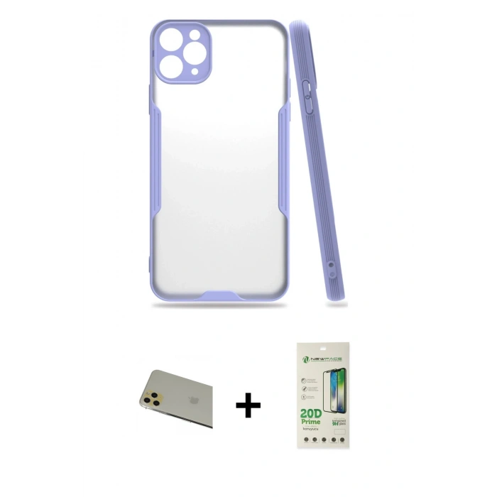 MARSİLYAN™- iPhone 11 Pro Max Kılıf Atlas Asil Serisi - Siyah 20D Premium Cam Ekran Koruyucu + Rainbow Kamera Lens Koruma Cam - GD