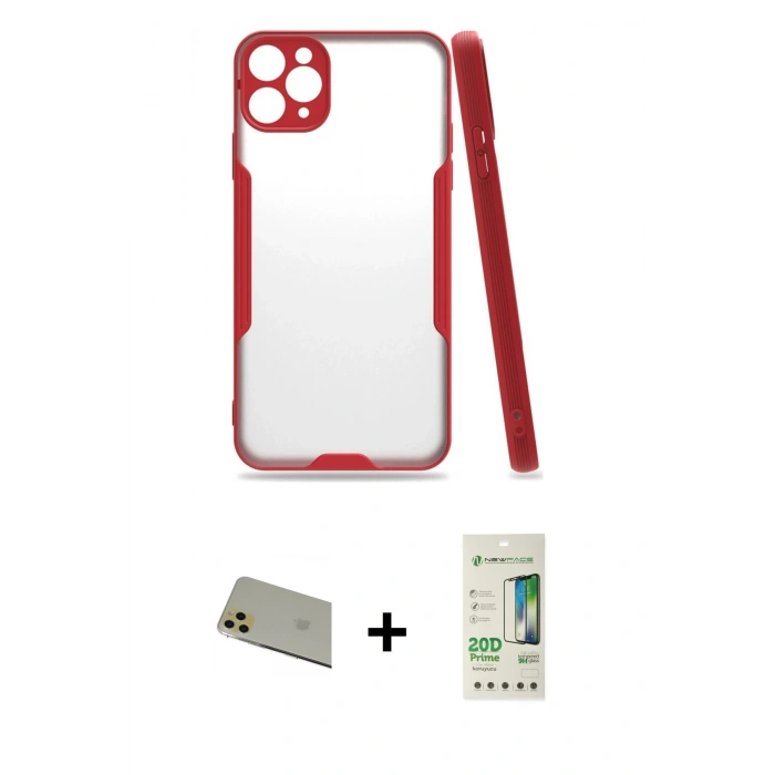 MARSİLYAN™- iPhone 11 Pro Max Kılıf Atlas Asil Serisi - Siyah 20D Premium Cam Ekran Koruyucu + Rainbow Kamera Lens Koruma Cam - GD