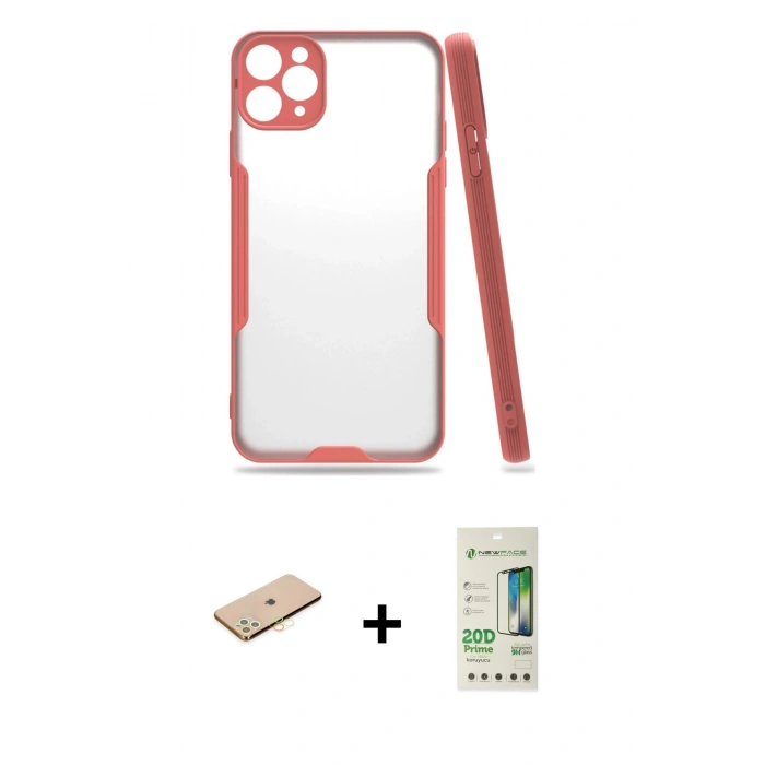 MARSİLYAN™- iPhone 11 Pro Max Kılıf Atlas Asil Serisi - Siyah 20D Premium Cam Ekran Koruyucu + Renkli Kamera Lens Koruma Cam - SI