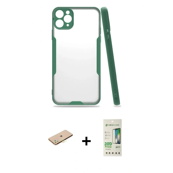 MARSİLYAN™- iPhone 11 Pro Max Kılıf Atlas Asil Serisi - Siyah 20D Premium Cam Ekran Koruyucu + Renkli Kamera Lens Koruma Cam - SI