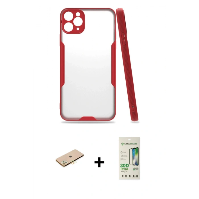 MARSİLYAN™- iPhone 11 Pro Max Kılıf Atlas Asil Serisi - Siyah 20D Premium Cam Ekran Koruyucu + Renkli Kamera Lens Koruma Cam - SI