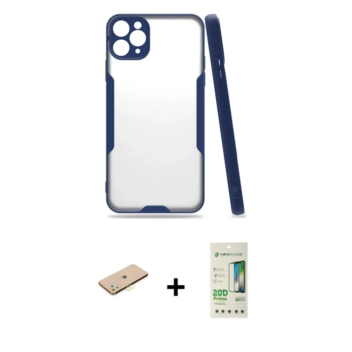 MARSİLYAN™- iPhone 11 Pro Max Kılıf Atlas Asil Serisi - Siyah 20D Premium Cam Ekran Koruyucu + Renkli Kamera Lens Koruma Cam - SI