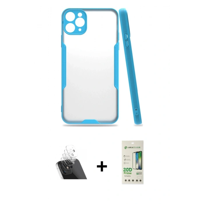 MARSİLYAN™- iPhone 11 Pro Max Kılıf Atlas Asil Serisi - Siyah 20D Premium Cam Ekran Koruyucu + Şeffaf Kamera Lens Koruma Cam