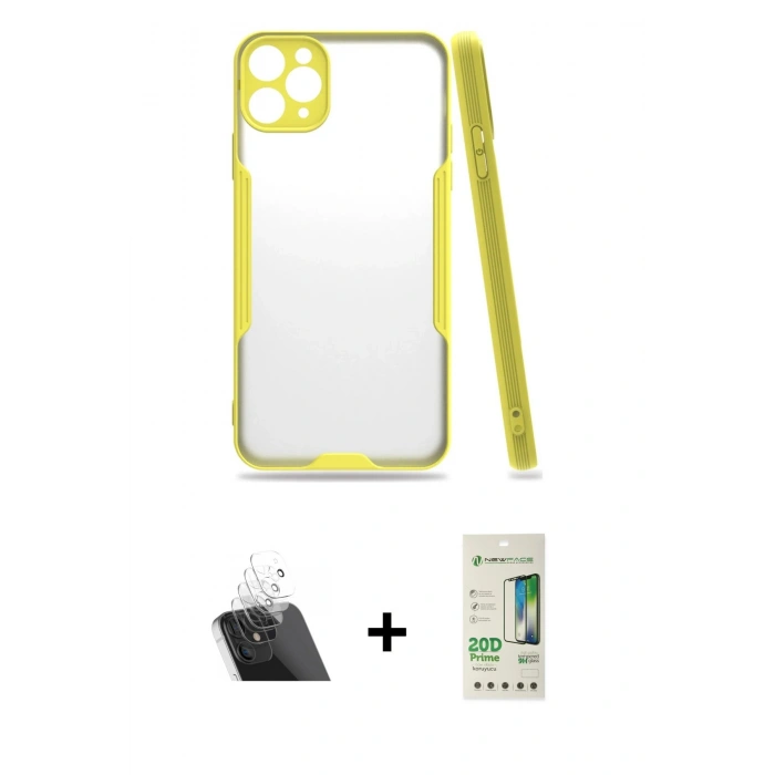 MARSİLYAN™- iPhone 11 Pro Max Kılıf Atlas Asil Serisi - Siyah 20D Premium Cam Ekran Koruyucu + Şeffaf Kamera Lens Koruma Cam