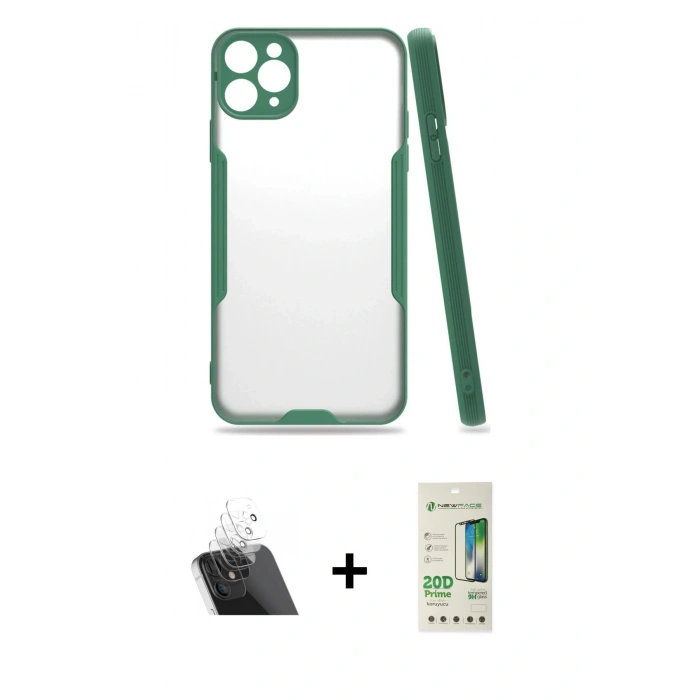 MARSİLYAN™- iPhone 11 Pro Max Kılıf Atlas Asil Serisi - Siyah 20D Premium Cam Ekran Koruyucu + Şeffaf Kamera Lens Koruma Cam