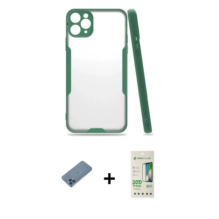 MARSİLYAN™- iPhone 11 Pro Max Kılıf Atlas Asil Serisi - Siyah 20D Premium Cam Ekran Koruyucu + Shine Kamera Lens Koruma Cam - MI