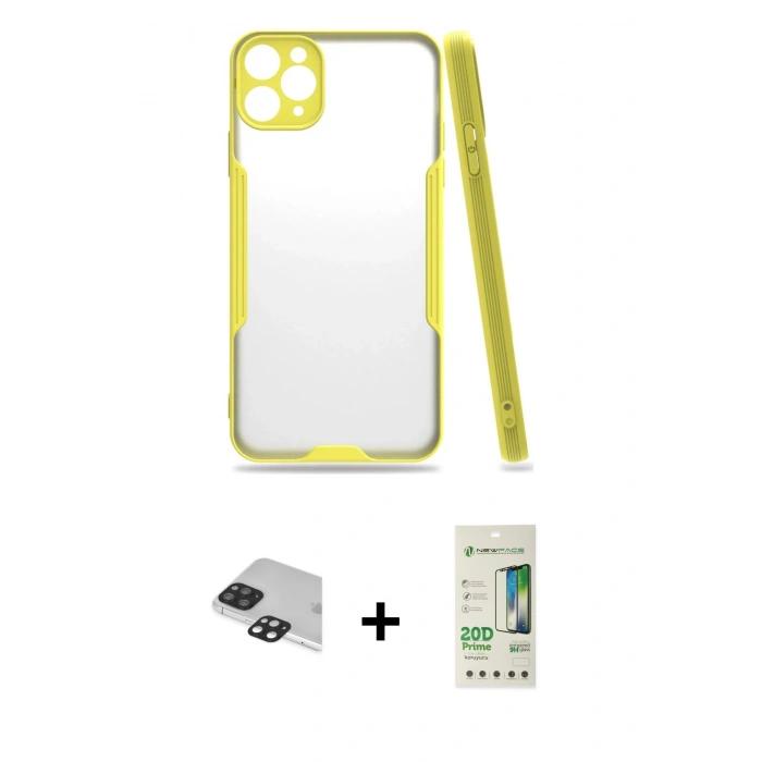 MARSİLYAN™- iPhone 11 Pro Max Kılıf Atlas Asil Serisi - Siyah 20D Premium Cam Ekran Koruyucu + Pers Alüminyum Kamera Lens - SH