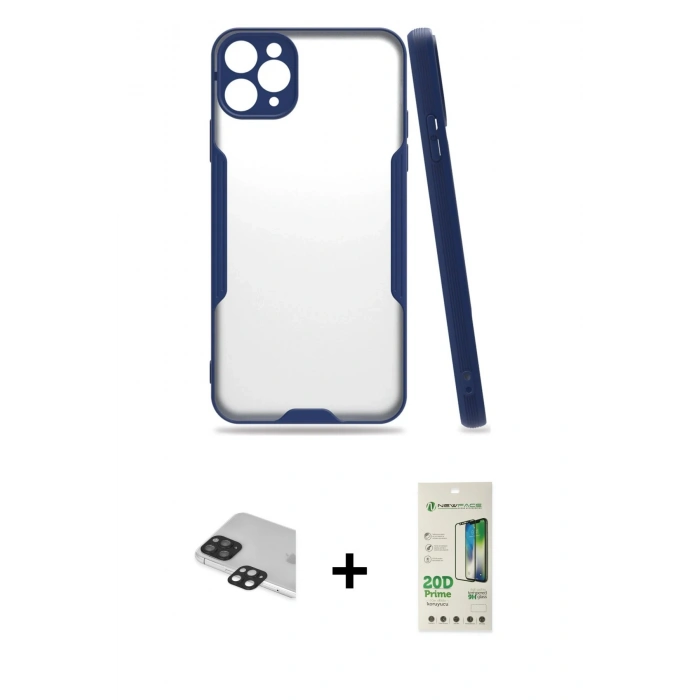 MARSİLYAN™- iPhone 11 Pro Max Kılıf Atlas Asil Serisi - Siyah 20D Premium Cam Ekran Koruyucu + Pers Alüminyum Kamera Lens - SH