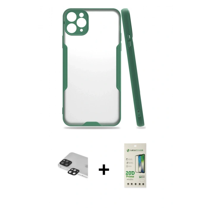MARSİLYAN™- iPhone 11 Pro Max Kılıf Atlas Asil Serisi - Siyah 20D Premium Cam Ekran Koruyucu + Pers Alüminyum Kamera Lens - SH