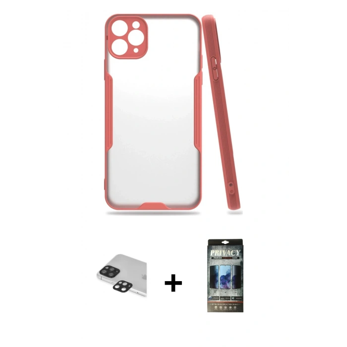 MARSİLYAN™- iPhone 11 Pro Max Kılıf Atlas Asil Serisi - Siyah 34D Hayalet Izgaralı Cam + Pers Alüminyum Kamera Lens - SH