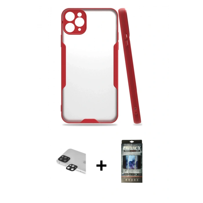 MARSİLYAN™- iPhone 11 Pro Max Kılıf Atlas Asil Serisi - Siyah 34D Hayalet Izgaralı Cam + Pers Alüminyum Kamera Lens - SH