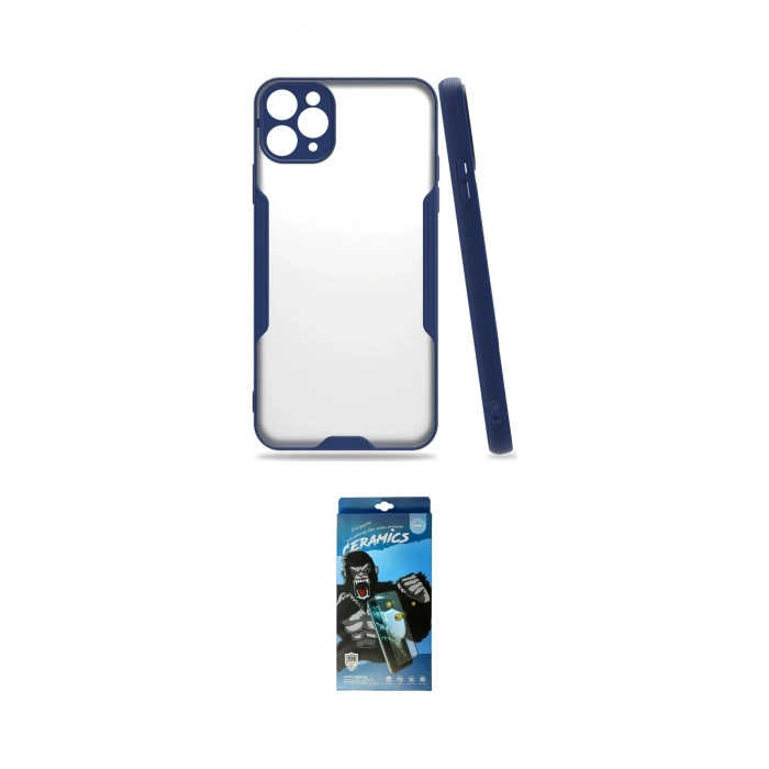 MARSİLYAN™- iPhone 11 Pro Max Kılıf Atlas Asil Serisi - Siyah 34D Izgaralı Cam