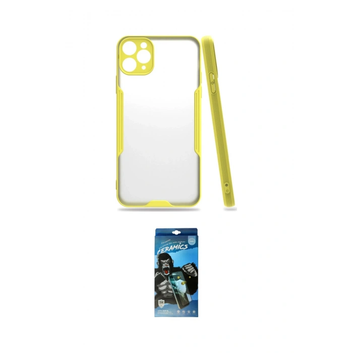 MARSİLYAN™- iPhone 11 Pro Max Kılıf Atlas Asil Serisi - Siyah 34D Izgaralı Cam