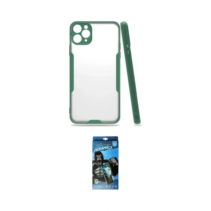 MARSİLYAN™- iPhone 11 Pro Max Kılıf Atlas Asil Serisi - Siyah 34D Izgaralı Cam