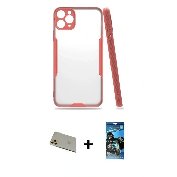 MARSİLYAN™- iPhone 11 Pro Max Kılıf Atlas Asil Serisi - Siyah 34D Izgaralı Cam + Rainbow Kamera Lens Koruma Cam - GD