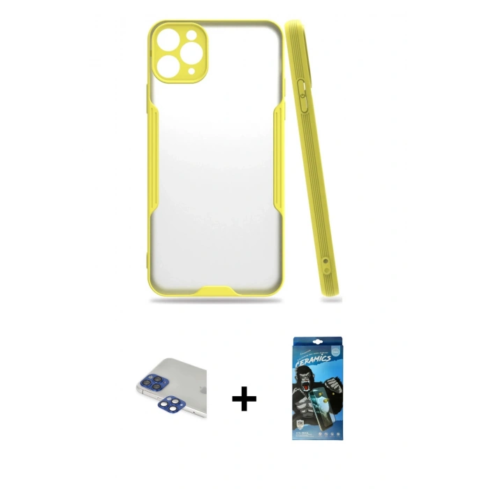 MARSİLYAN™- iPhone 11 Pro Max Kılıf Atlas Asil Serisi - Siyah 34D Izgaralı Cam + Pers Alüminyum Kamera Lens - LT