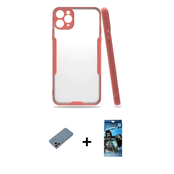 MARSİLYAN™- iPhone 11 Pro Max Kılıf Atlas Asil Serisi - Siyah 34D Izgaralı Cam + Shine Kamera Lens Koruma Cam - GI