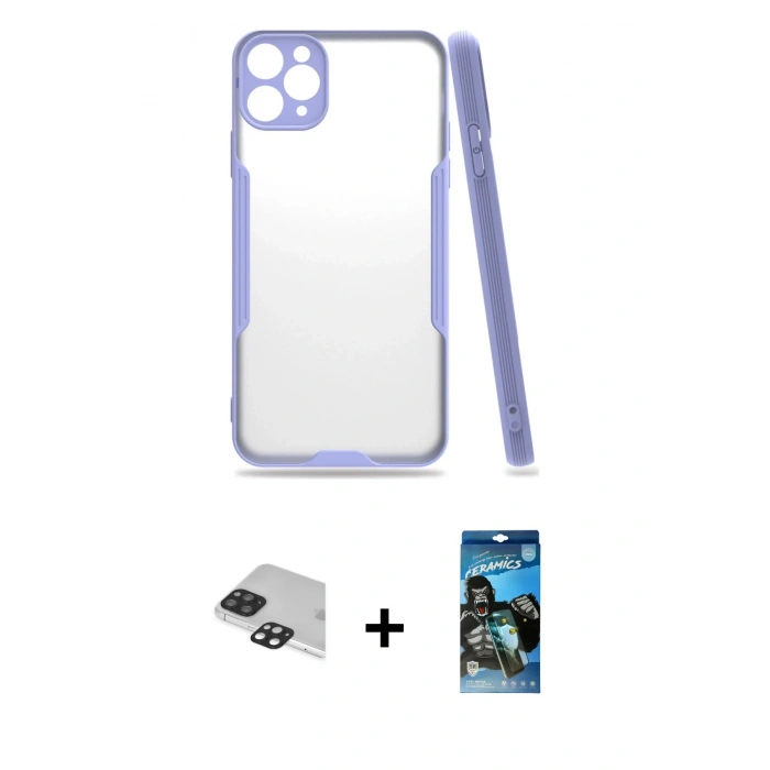 MARSİLYAN™- iPhone 11 Pro Max Kılıf Atlas Asil Serisi - Siyah 34D Izgaralı Cam + Pers Alüminyum Kamera Lens - SH