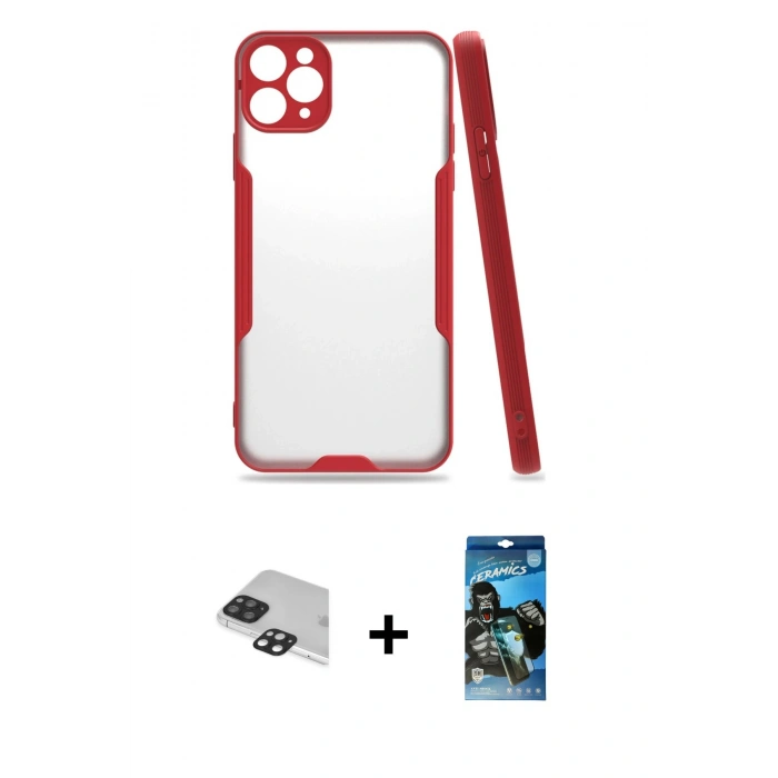 MARSİLYAN™- iPhone 11 Pro Max Kılıf Atlas Asil Serisi - Siyah 34D Izgaralı Cam + Pers Alüminyum Kamera Lens - SH