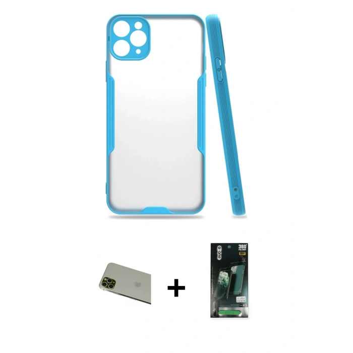 MARSİLYAN™- iPhone 11 Pro Max Kılıf Atlas Asil Serisi - Siyah 360 Mat Full Body Arka Koruyucu + Rainbow Kamera Lens Koruma Cam - YL