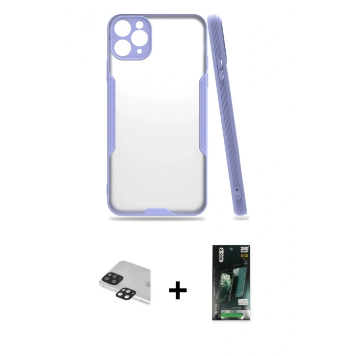 MARSİLYAN™- iPhone 11 Pro Max Kılıf Atlas Asil Serisi - Siyah 360 Mat Full Body Arka Koruyucu + Pers Alüminyum Kamera Lens - SH