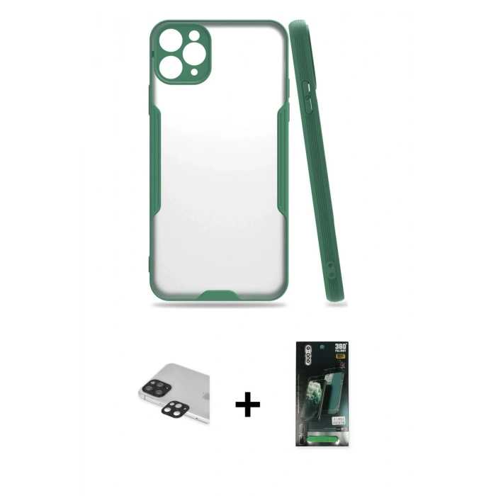 MARSİLYAN™- iPhone 11 Pro Max Kılıf Atlas Asil Serisi - Siyah 360 Mat Full Body Arka Koruyucu + Pers Alüminyum Kamera Lens - SH