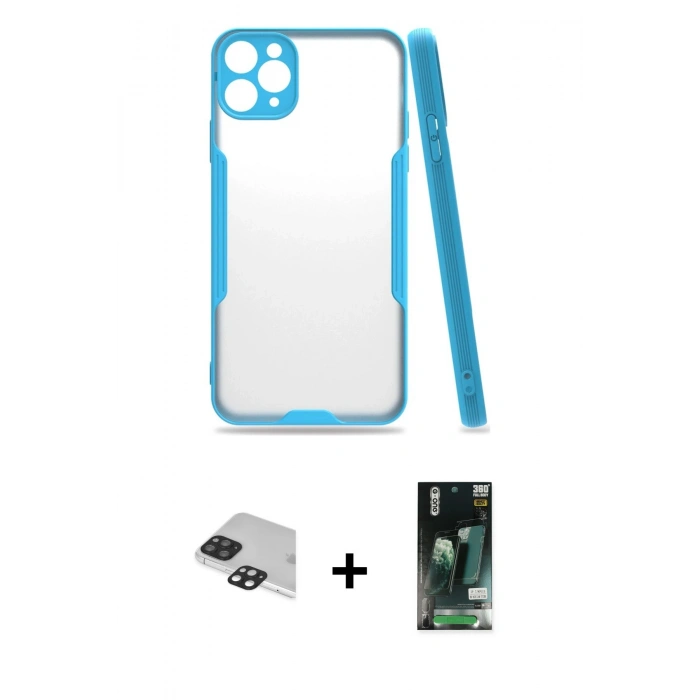 MARSİLYAN™- iPhone 11 Pro Max Kılıf Atlas Asil Serisi - Siyah 360 Mat Full Body Arka Koruyucu + Pers Alüminyum Kamera Lens - SH