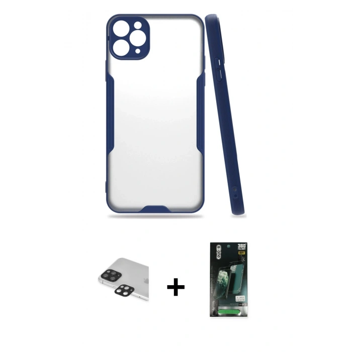 MARSİLYAN™- iPhone 11 Pro Max Kılıf Atlas Asil Serisi - Siyah 360 Mat Full Body Arka Koruyucu + Pers Alüminyum Kamera Lens - SH