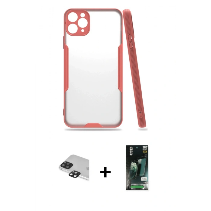 MARSİLYAN™- iPhone 11 Pro Max Kılıf Atlas Asil Serisi - Siyah 360 Mat Full Body Arka Koruyucu + Pers Alüminyum Kamera Lens - SH