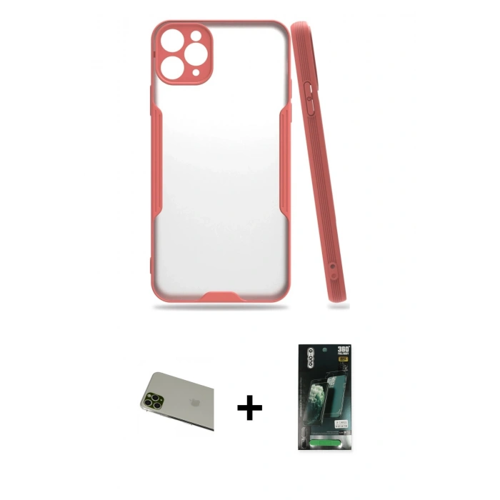MARSİLYAN™- iPhone 11 Pro Max Kılıf Atlas Asil Serisi - Siyah 360 Mat Full Body Arka Koruyucu + Rainbow Kamera Lens Koruma Cam - YL