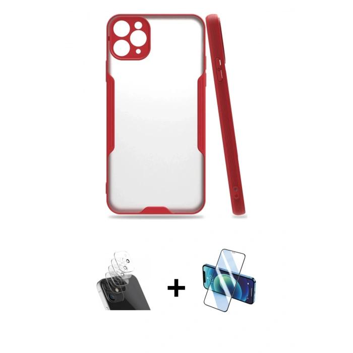 MARSİLYAN™- iPhone 11 Pro Max Kılıf Atlas Asil Serisi - Siyah 3D Antistatik Cam Ekran Koruyucu + Kamera Lens Koruma Cam - SF